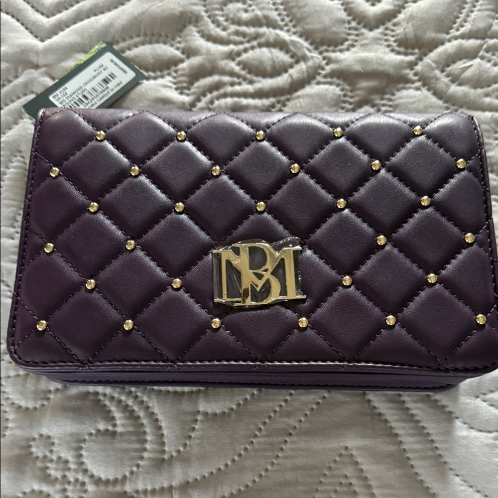 Badgley Mischka Quilted Purple Wallet with Gold Studs